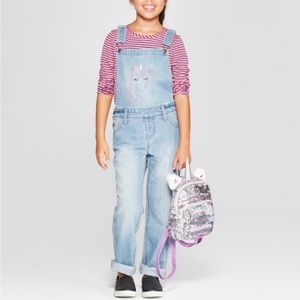 Cat & Jack Girls Jean unicorn Overalls large 10/12